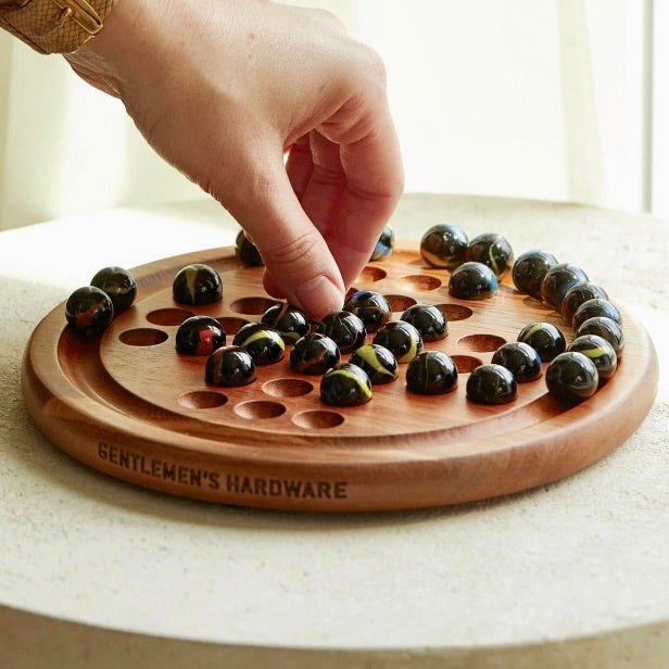 Acacia Wood and Glass Marble Solitaire Game
