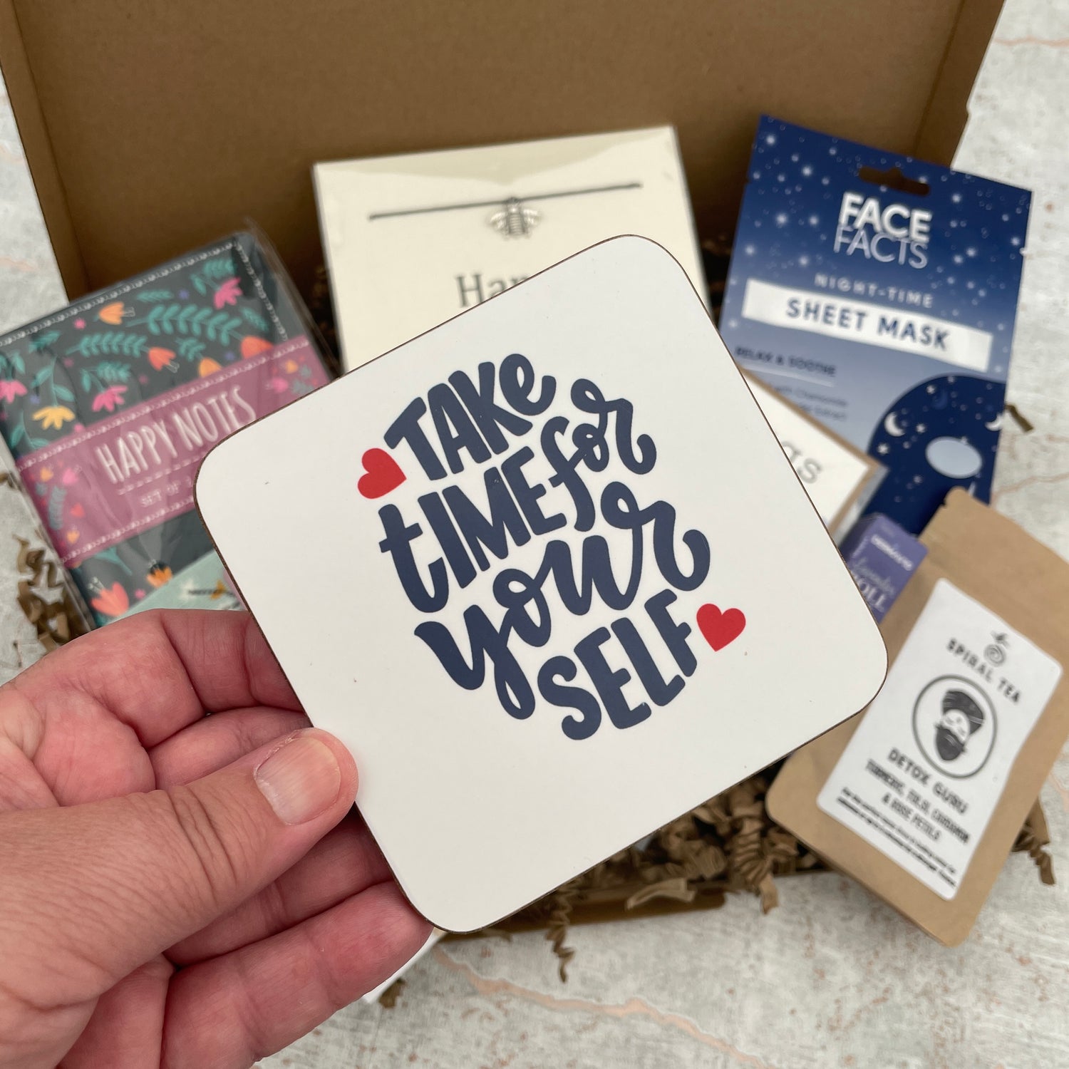 Time For Yourself cork-backed printed coaster