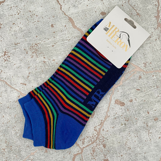 Mr Heron Stripes Mens Bamboo Trainer Socks - Blue