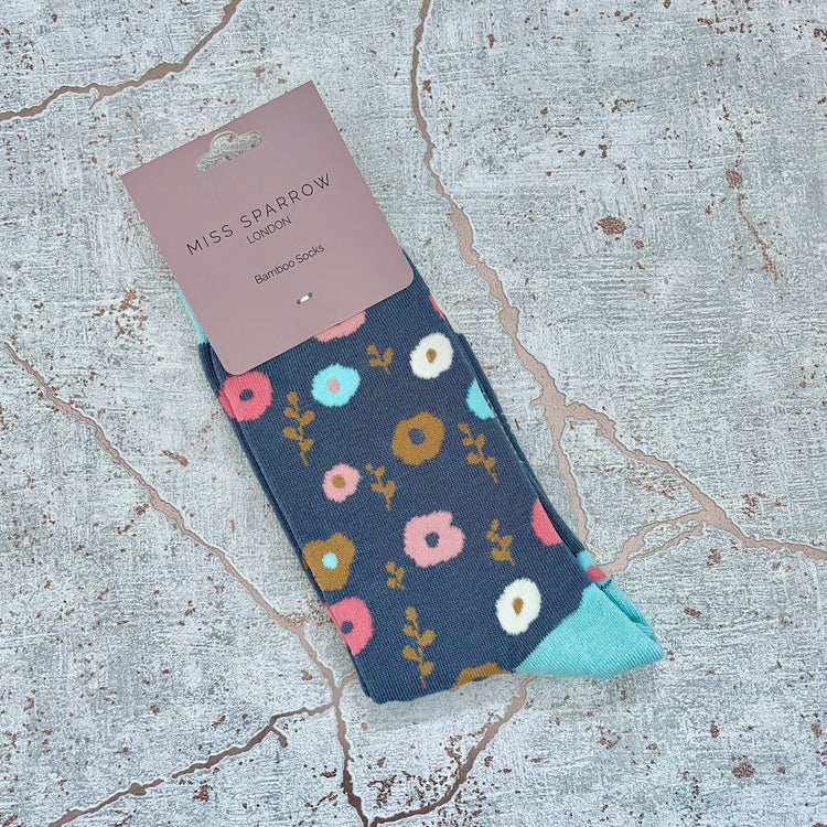 Flower Ladies Bamboo Socks Size 4-7