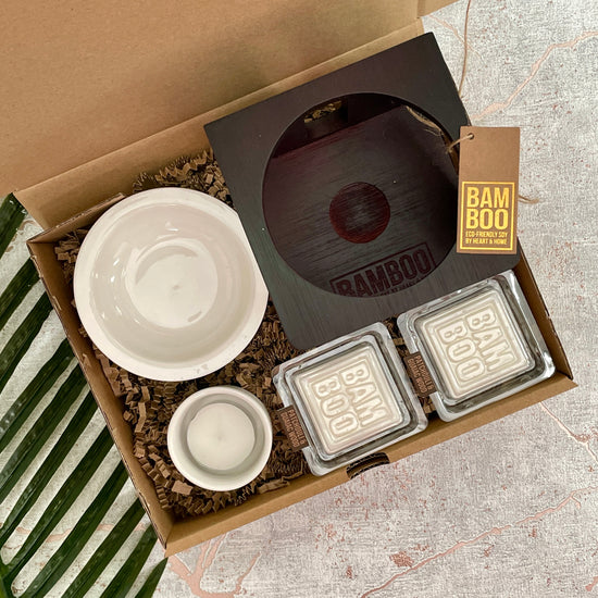 Bamboo Wax Melter and Wax Melts Gift Set